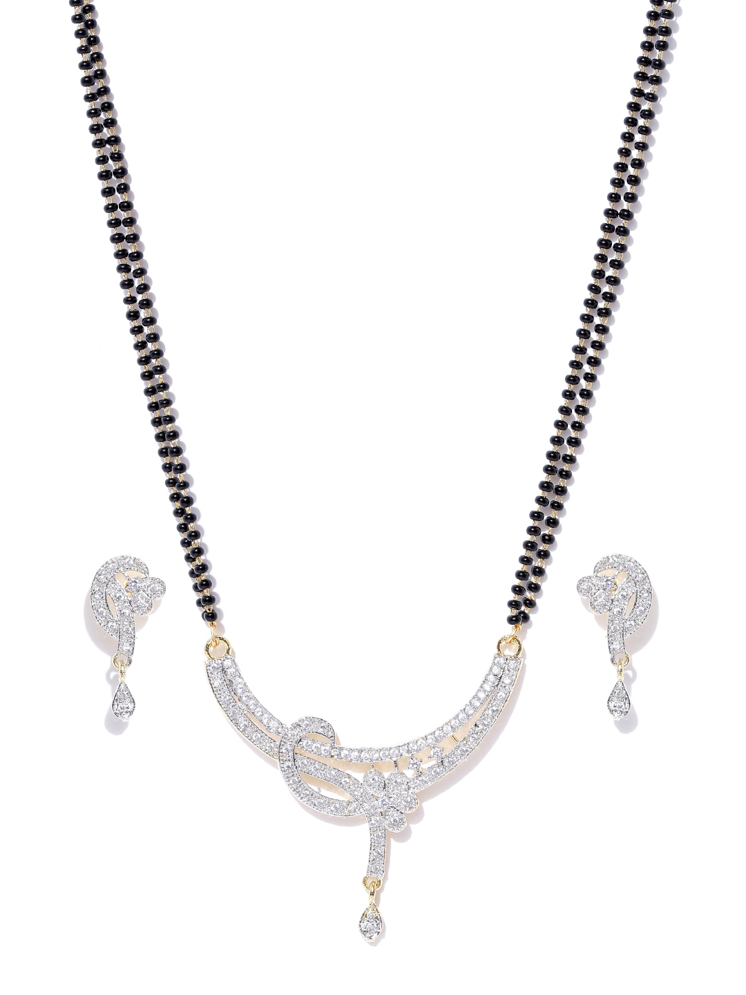 YouBella Black  Gold-Toned Beaded Stone-Studded Mangalsutra Set