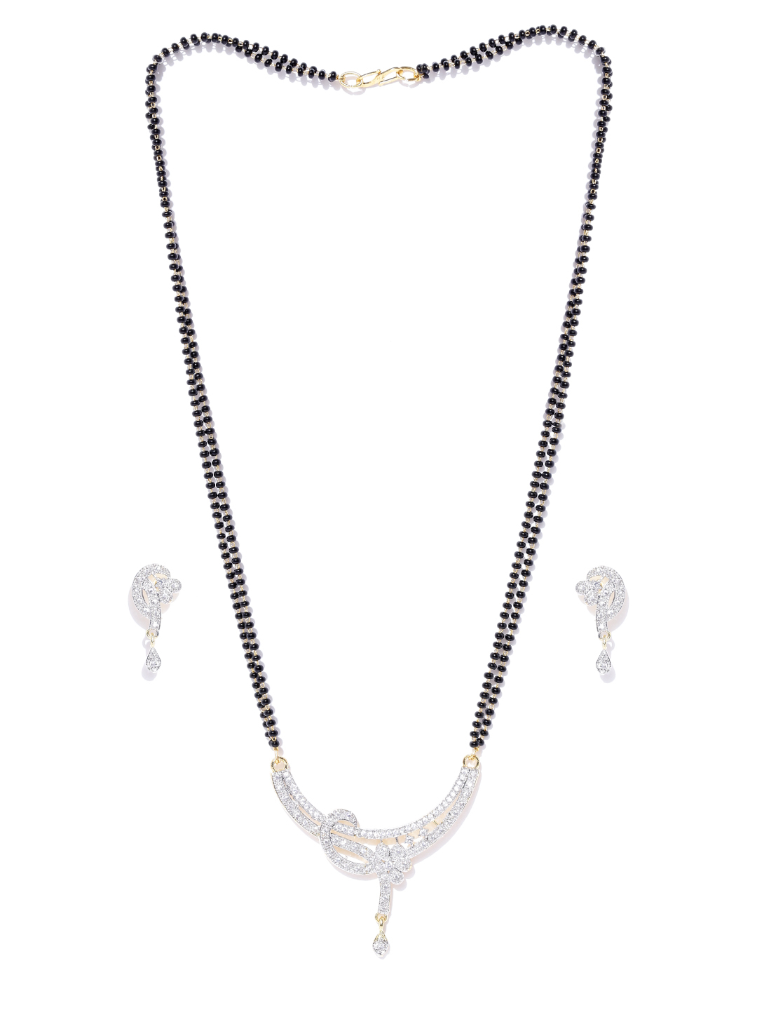 YouBella Black  Gold-Toned Beaded Stone-Studded Mangalsutra Set