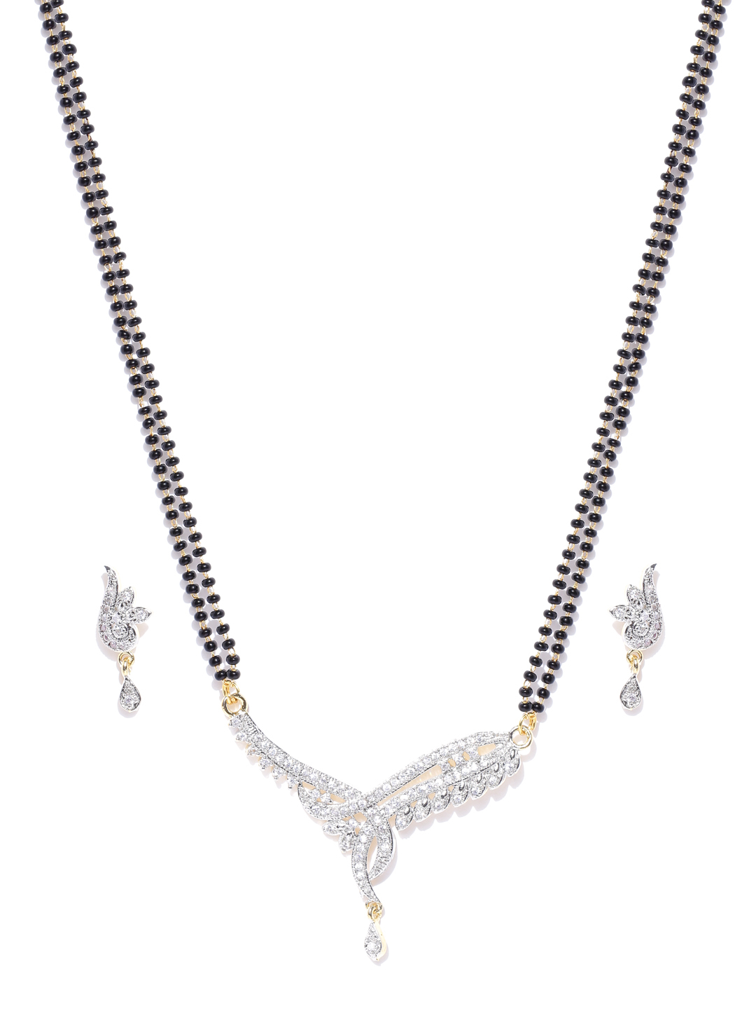 YouBella Black  Gold-Toned Beaded Stone-Studded Mangalsutra Set