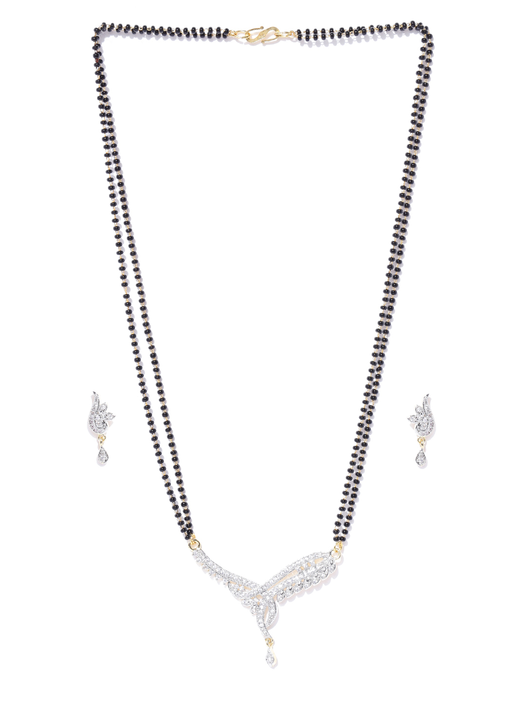 YouBella Black  Gold-Toned Beaded Stone-Studded Mangalsutra Set