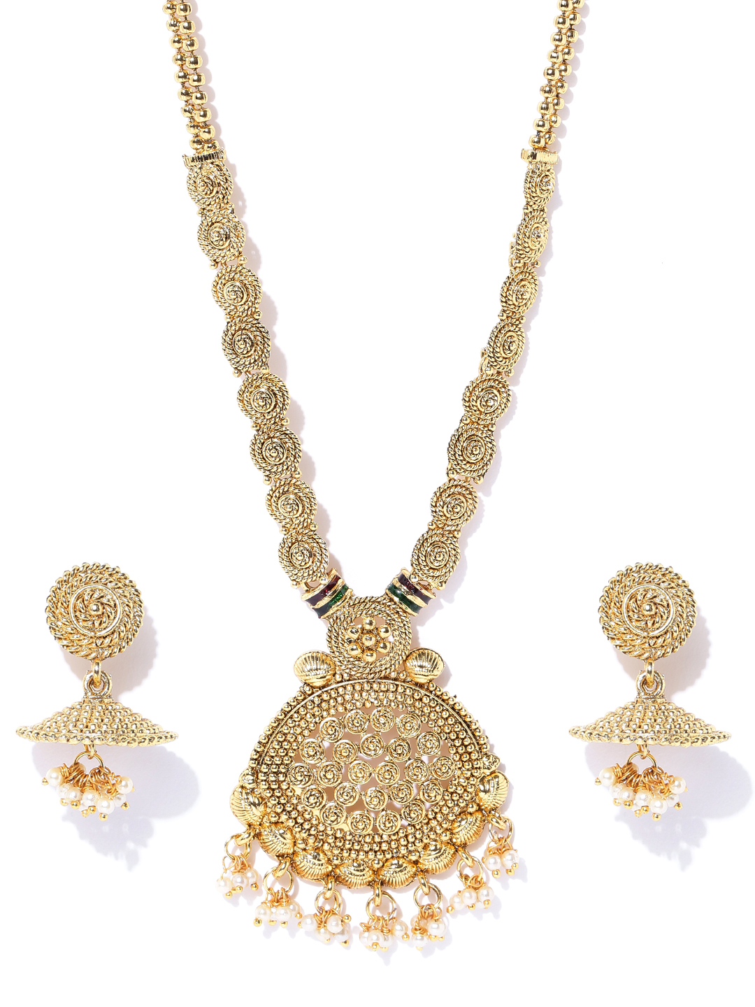 YouBella Antique Gold-Toned  Off-White Stone-Studded Layered Jewellery Set