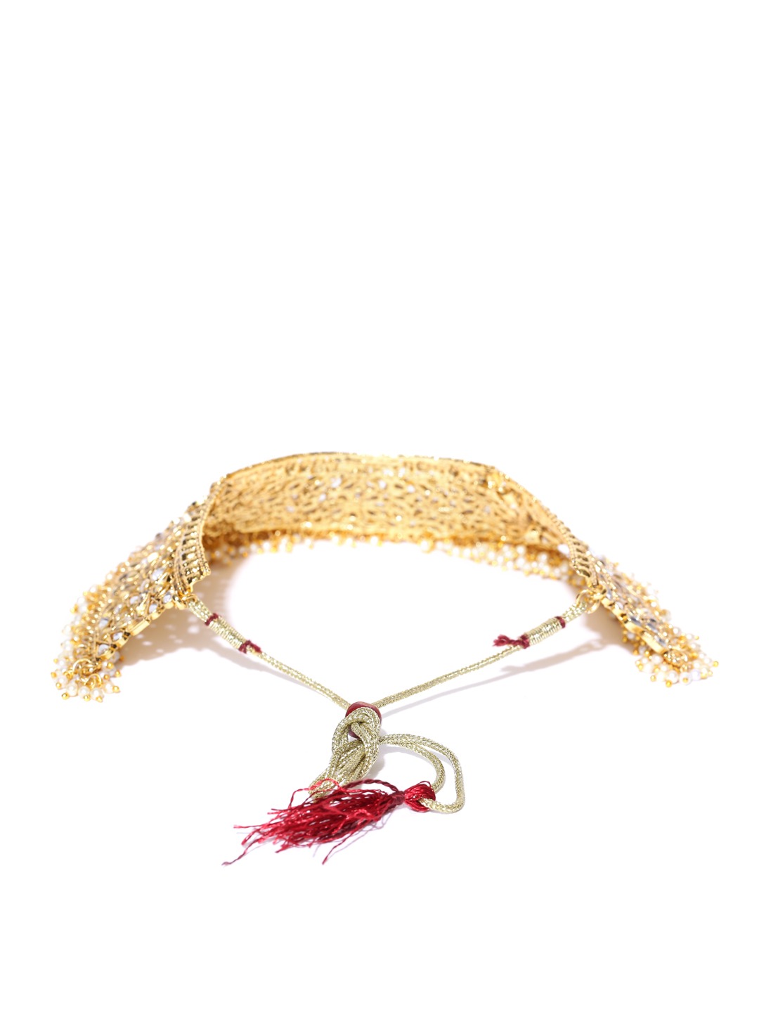 YouBella Women FashionsGold-Toned & Off-White Beaded Stone-Studded Jewellery Set