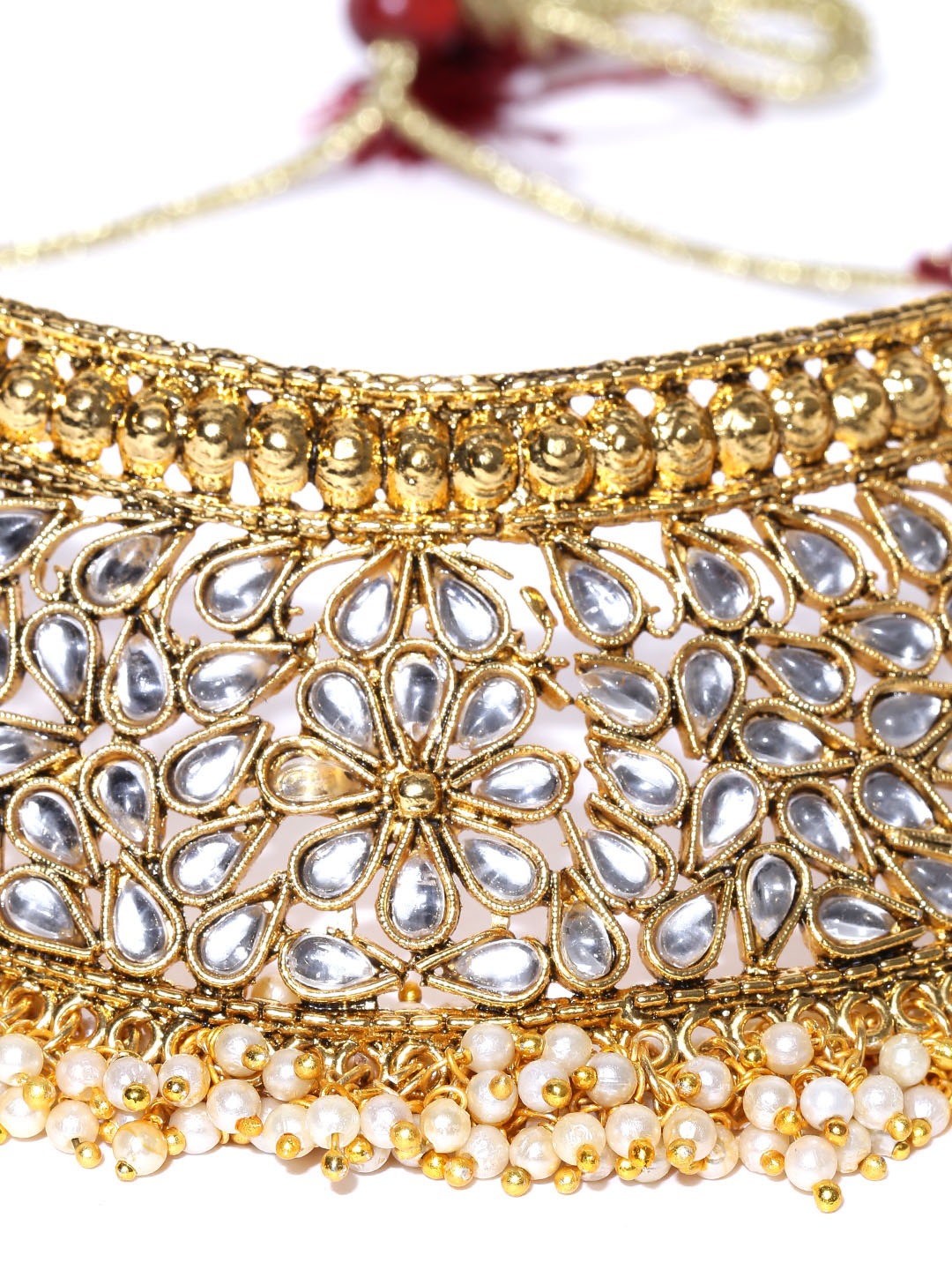 YouBella Women FashionsGold-Toned & Off-White Beaded Stone-Studded Jewellery Set