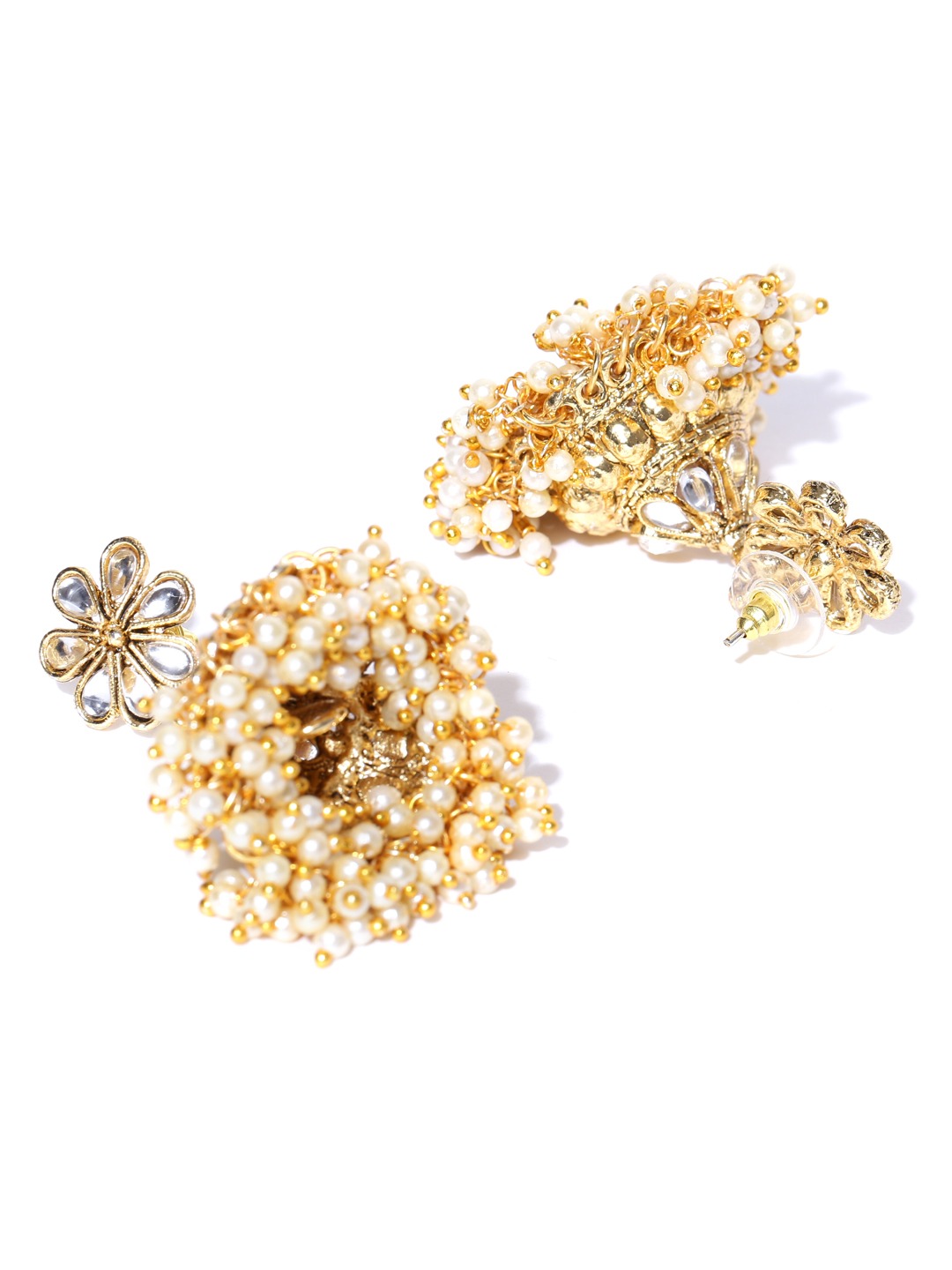 YouBella Women FashionsGold-Toned & Off-White Beaded Stone-Studded Jewellery Set