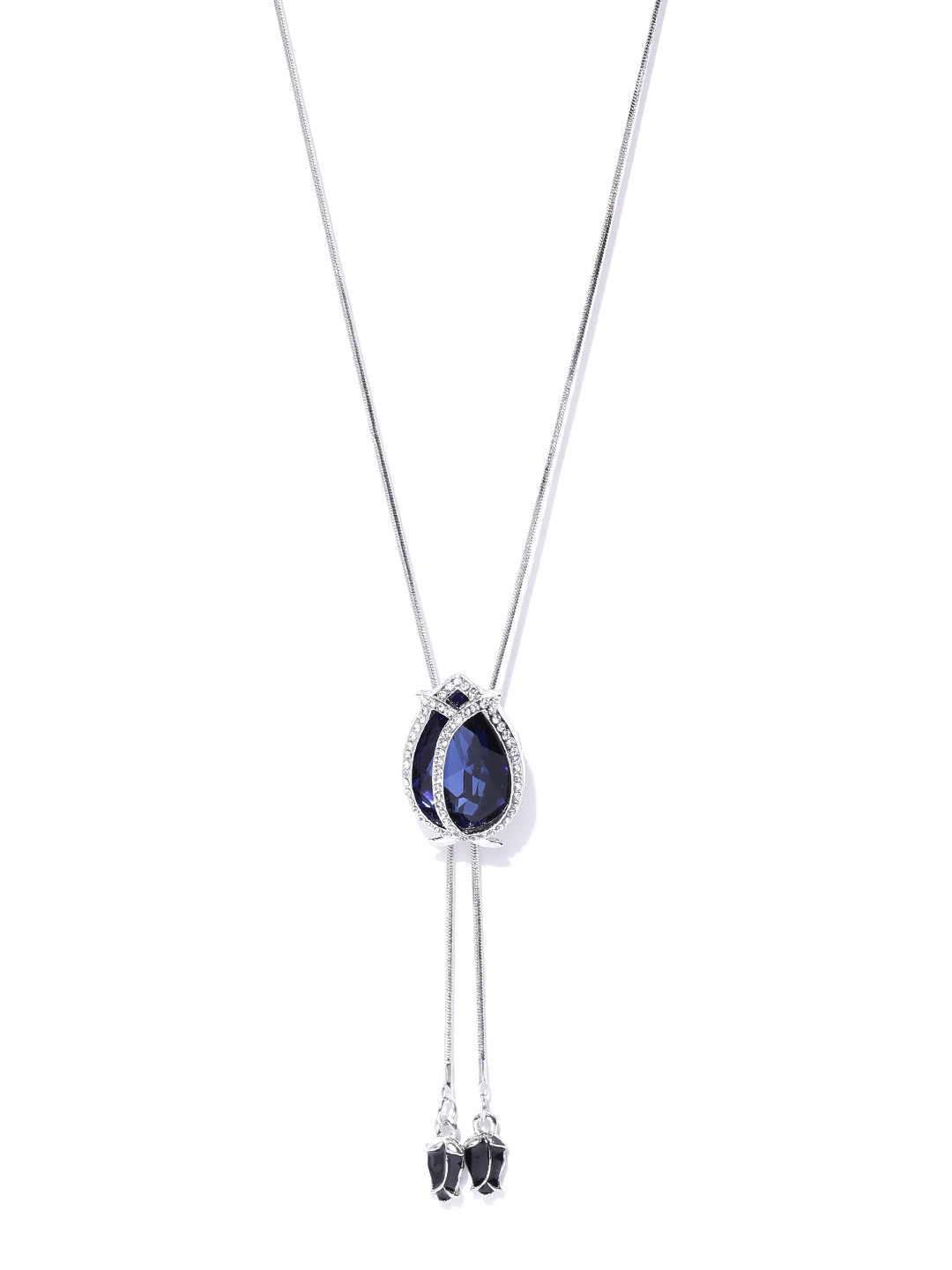 YouBella Blue Silver-Plated Stone-Studded Necklace