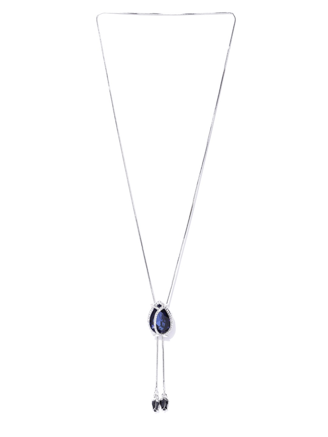 YouBella Blue Silver-Plated Stone-Studded Necklace