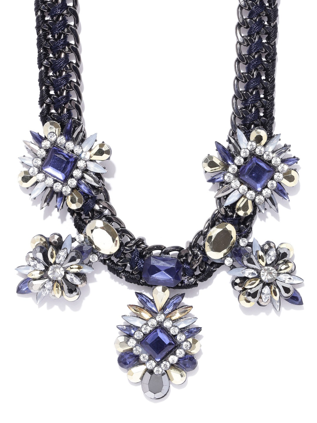 YouBella Navy Blue  Gunmetal-Toned Stone-Studded Necklace