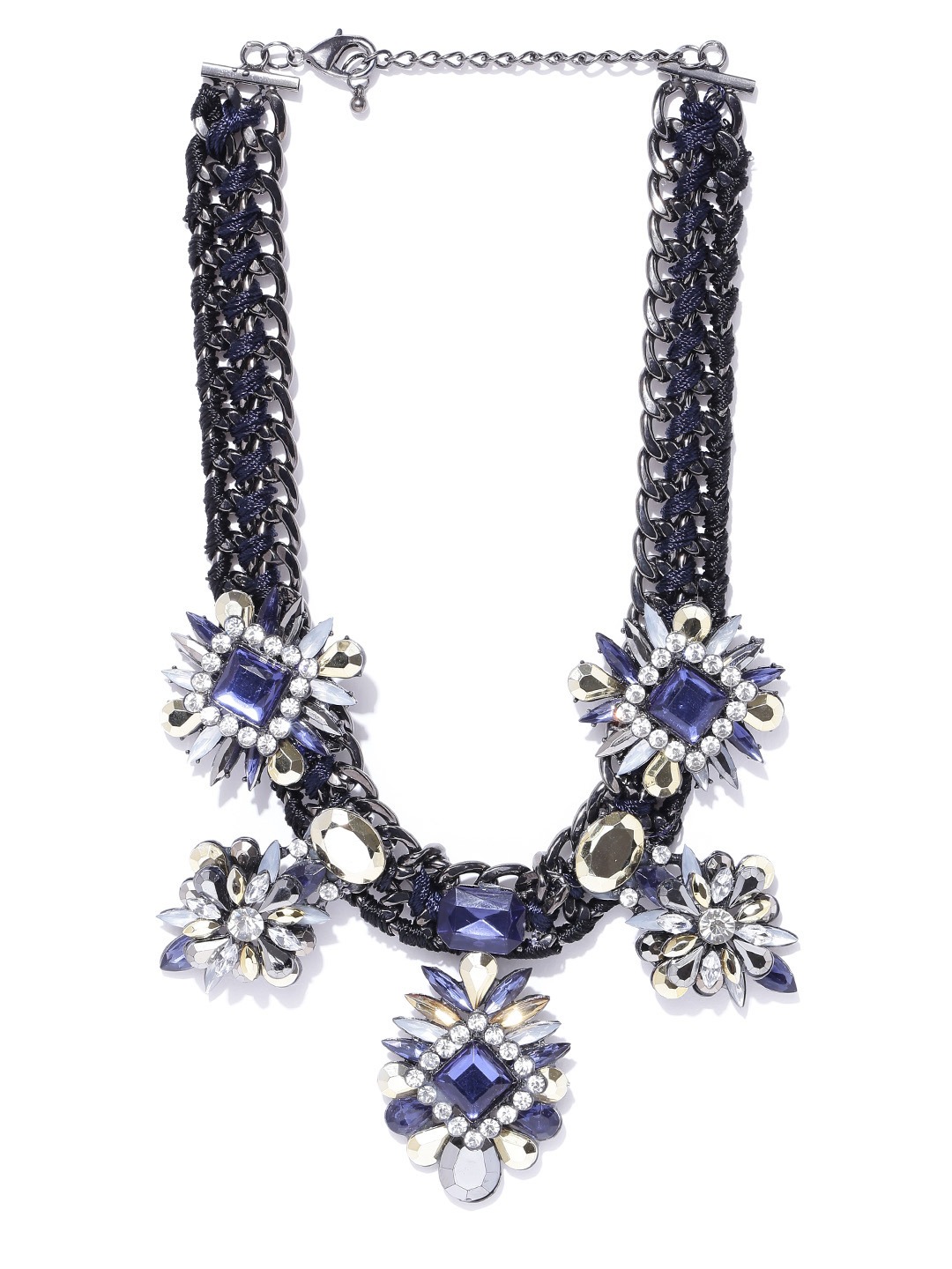 YouBella Navy Blue  Gunmetal-Toned Stone-Studded Necklace