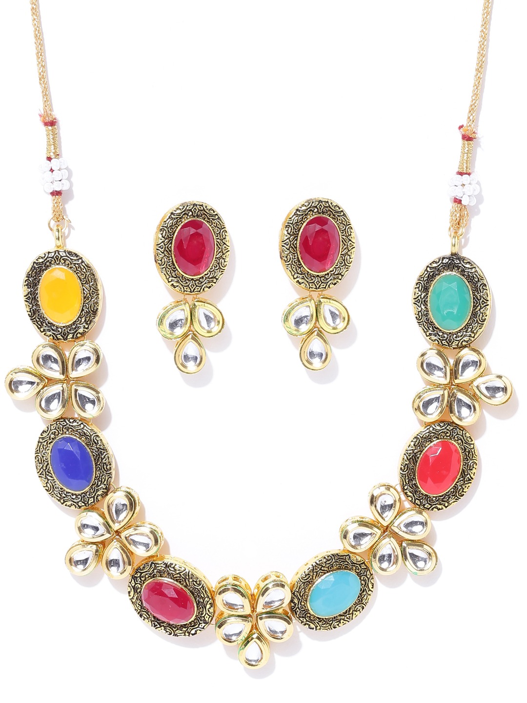 YouBella Multicoloured Stone-Studded Jewellery Set