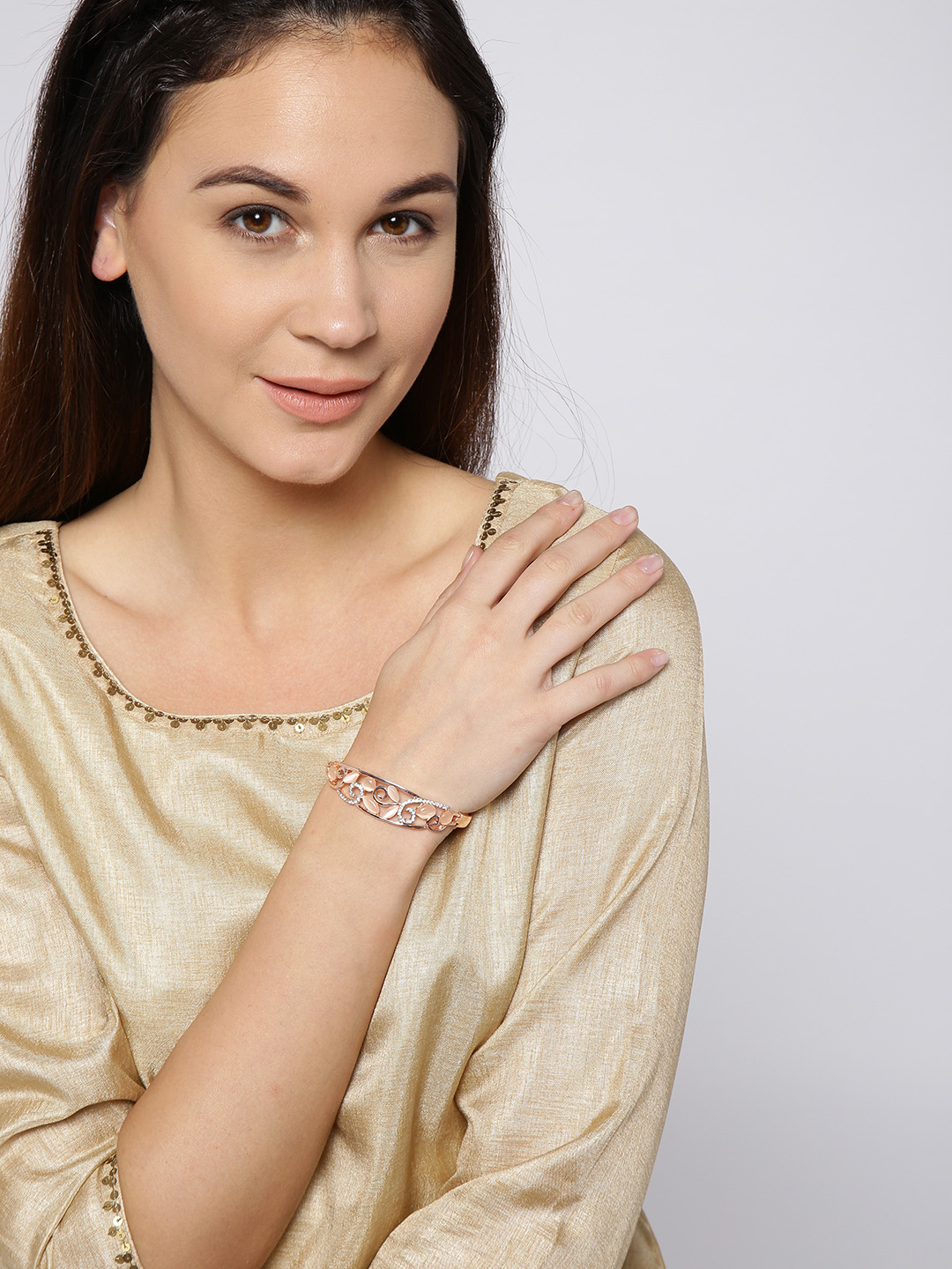 YouBella Peach-Coloured Gold-Plated Stone-Studded Contemporary Bracelet