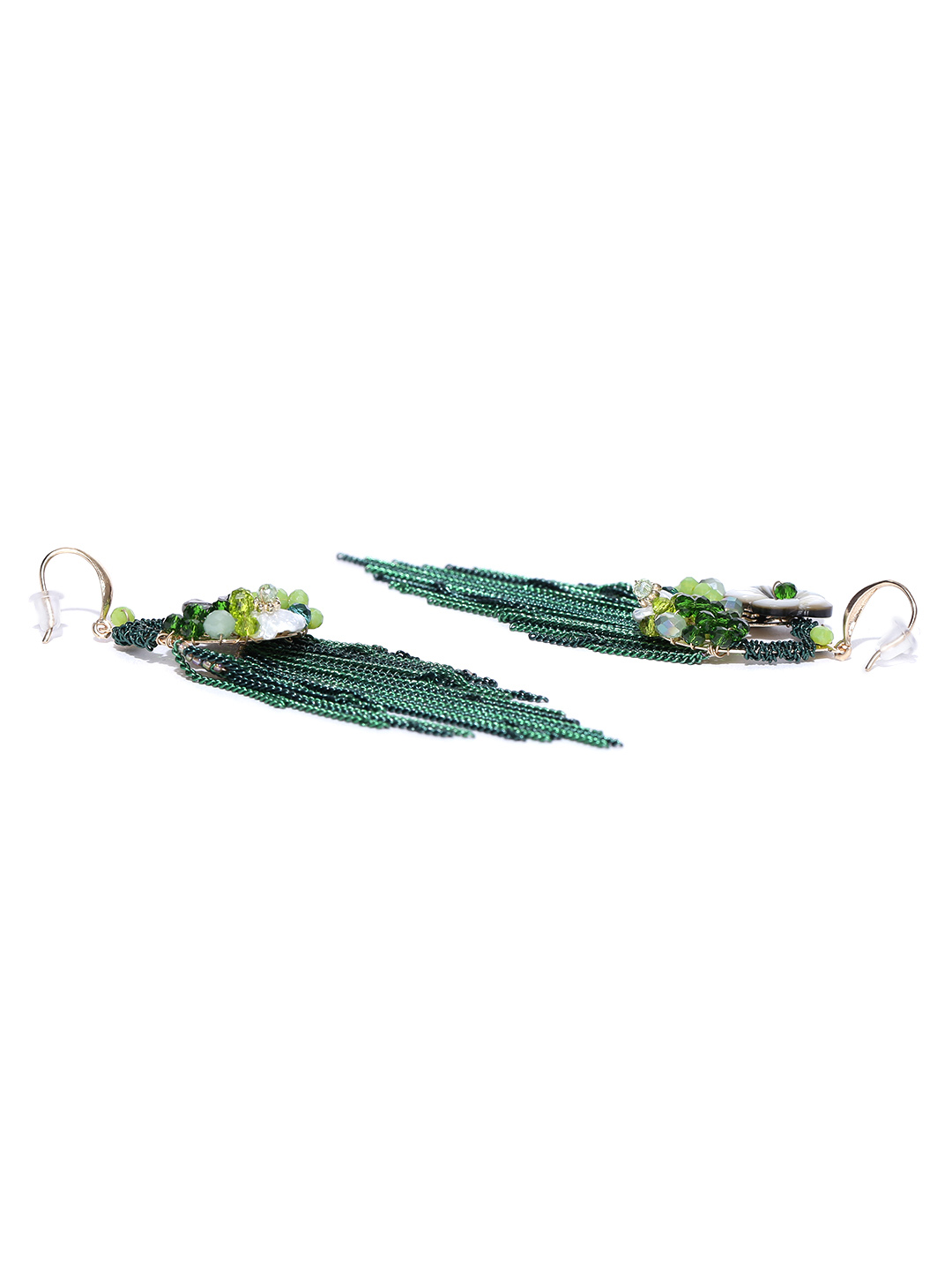 YouBella Green Contemporary Stone-Studded Tasselled Earrings