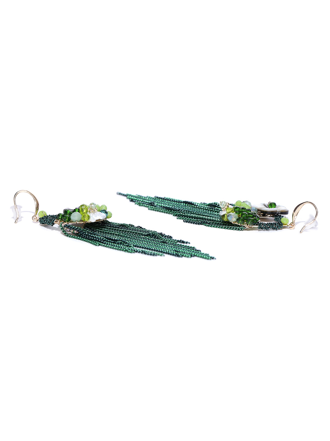 YouBella Green Contemporary Stone-Studded Tasselled Earrings