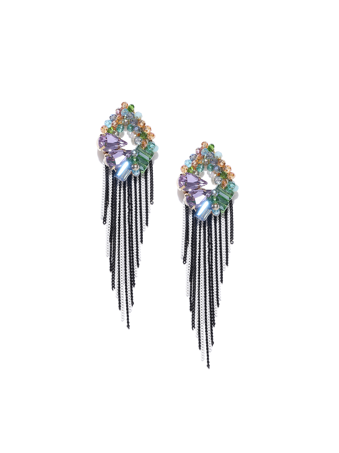 YouBella Multicoloured Circular Stone-Studded Tasselled Earrings