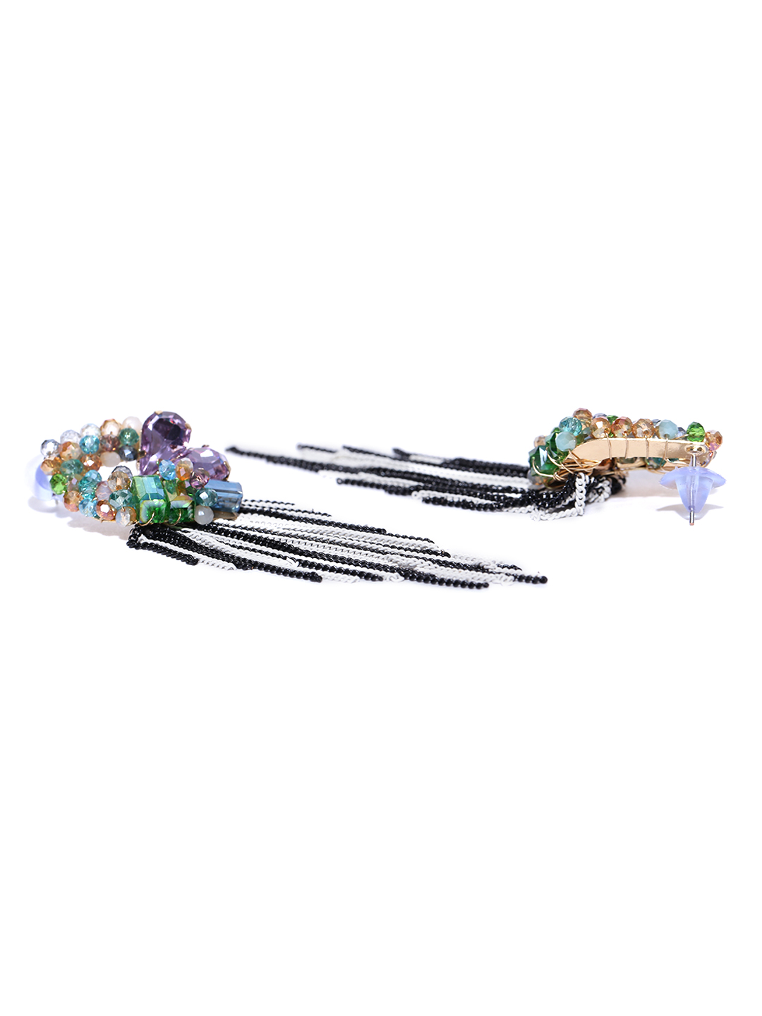 YouBella Multicoloured Circular Stone-Studded Tasselled Earrings