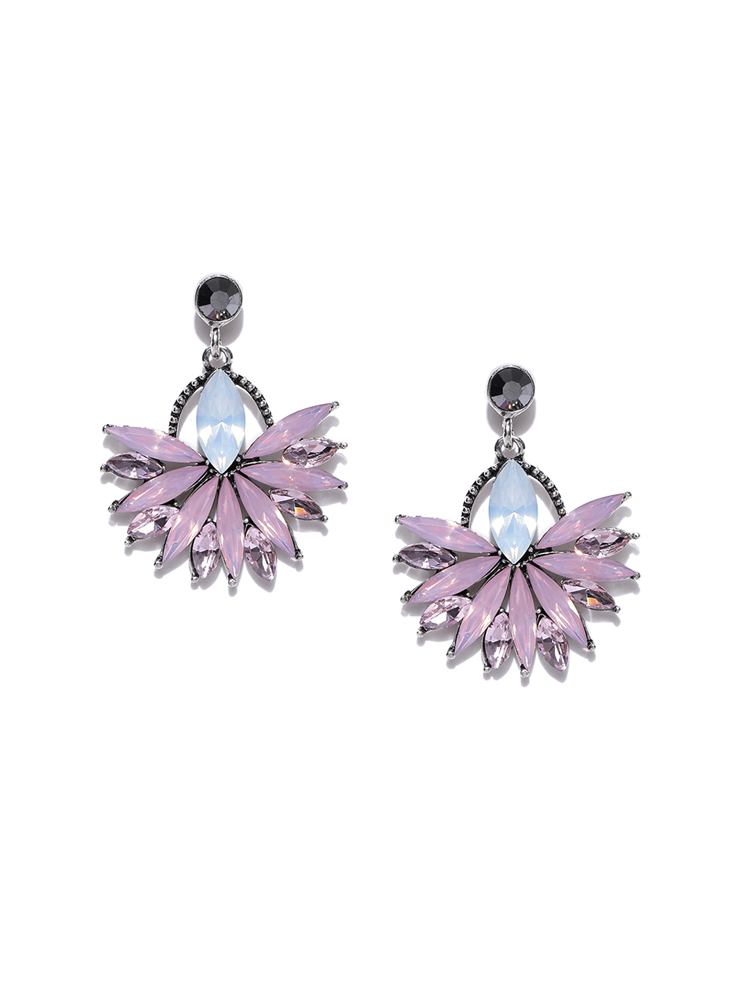 YouBella Pink Contemporary Stone-Studded Drop Earrings