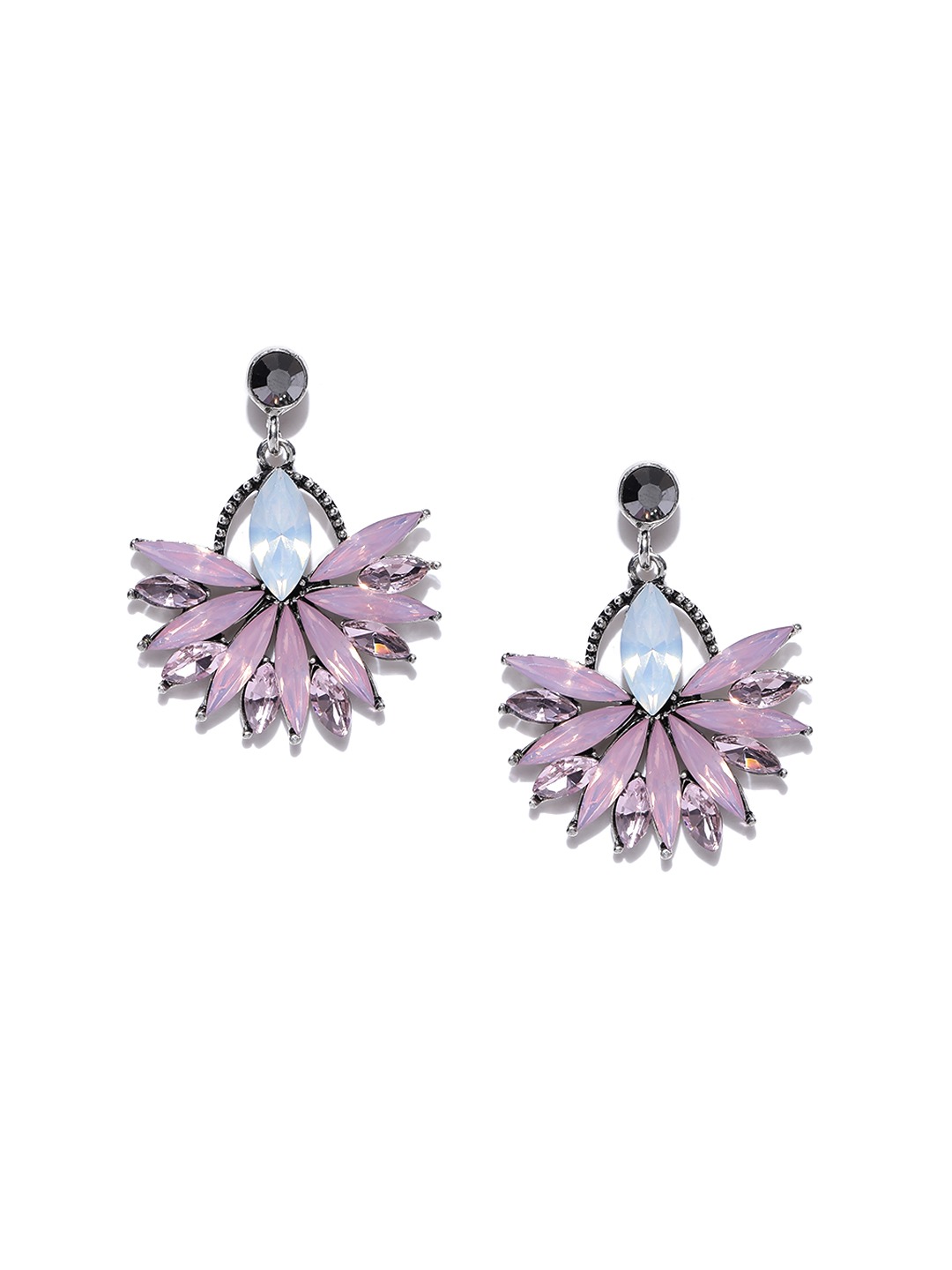 YouBella Pink Contemporary Stone-Studded Drop Earrings