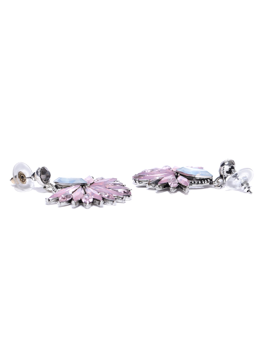 YouBella Pink Contemporary Stone-Studded Drop Earrings