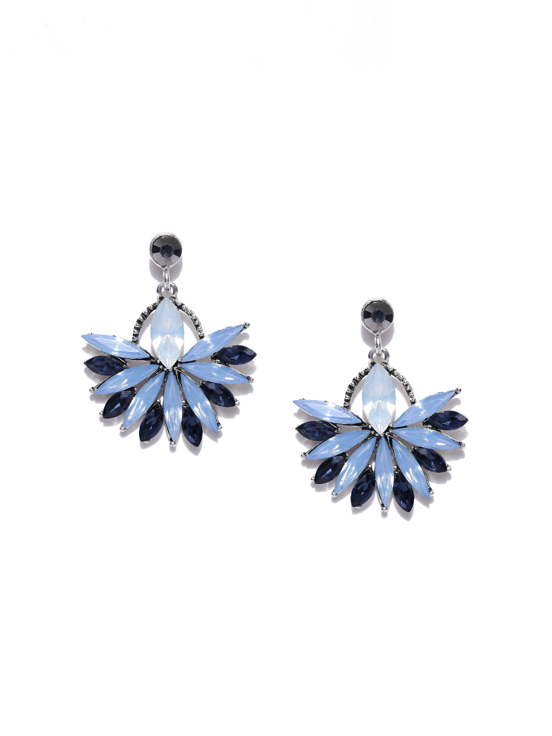 YouBella Blue Contemporary Stone-Studded Drop Earrings