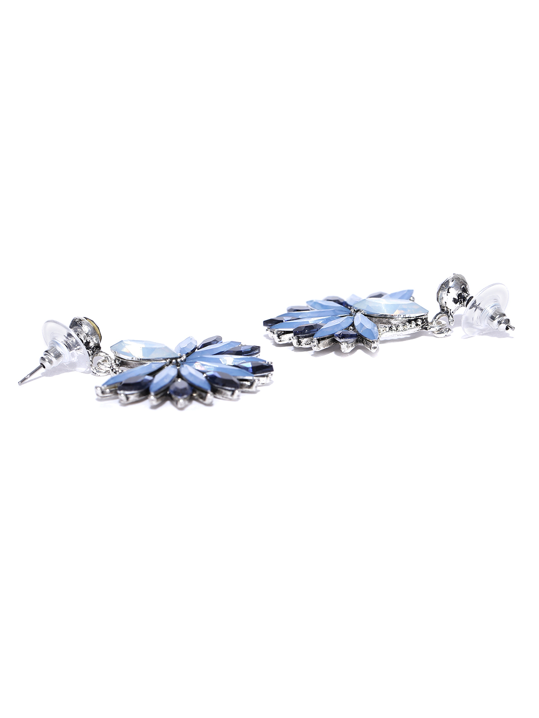 YouBella Blue Contemporary Stone-Studded Drop Earrings