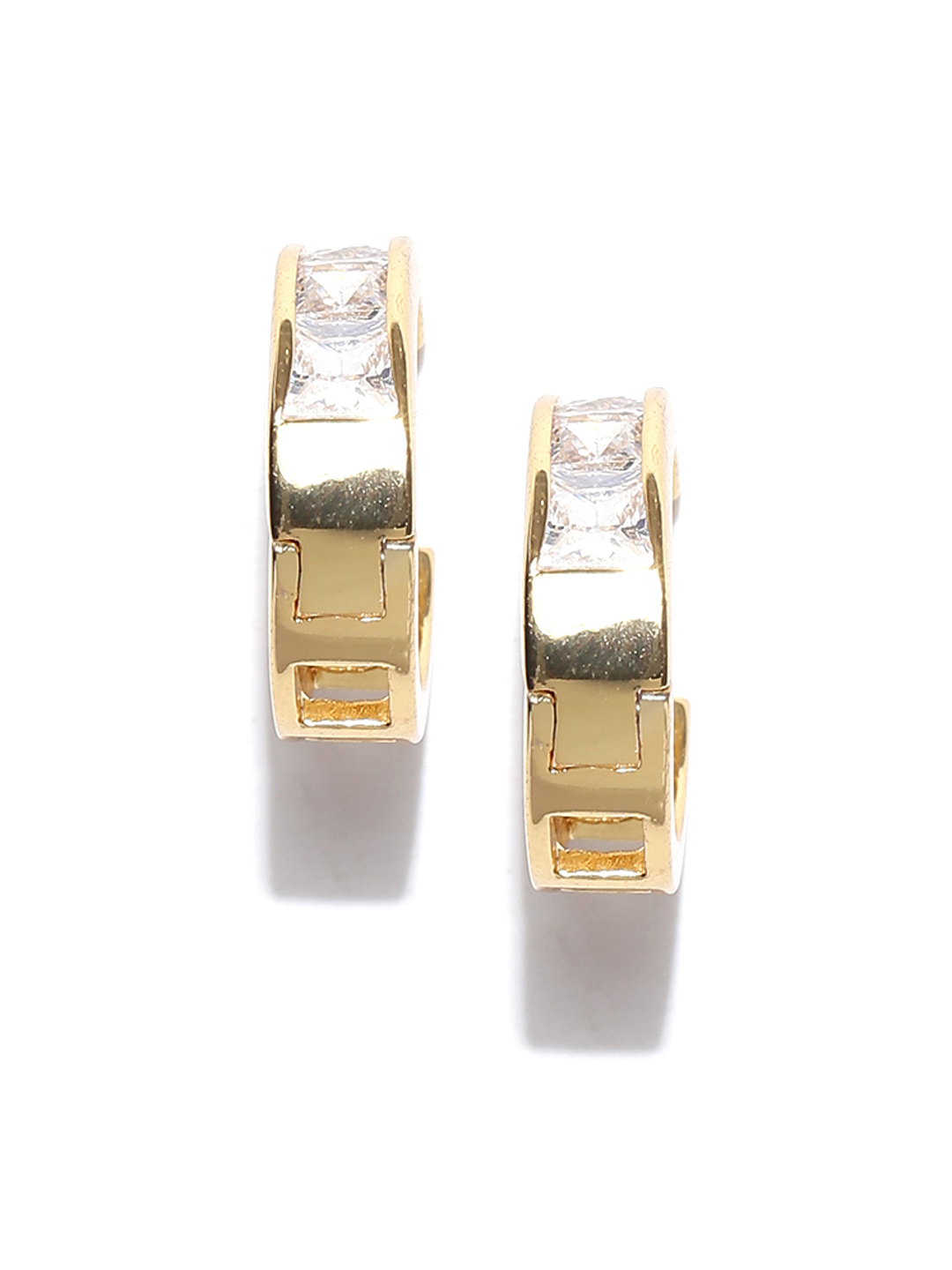 YouBella Off-White Gold-Plated Stone-Studded Circular Hoop Earrings