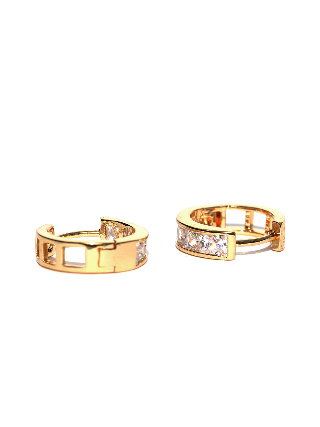 YouBella Off-White Gold-Plated Stone-Studded Circular Hoop Earrings