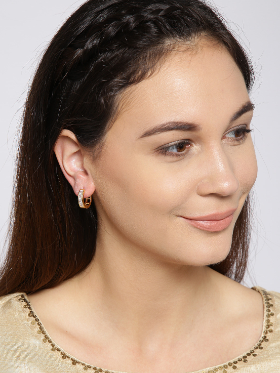 YouBella Off-White Gold-Plated Stone-Studded Circular Hoop Earrings