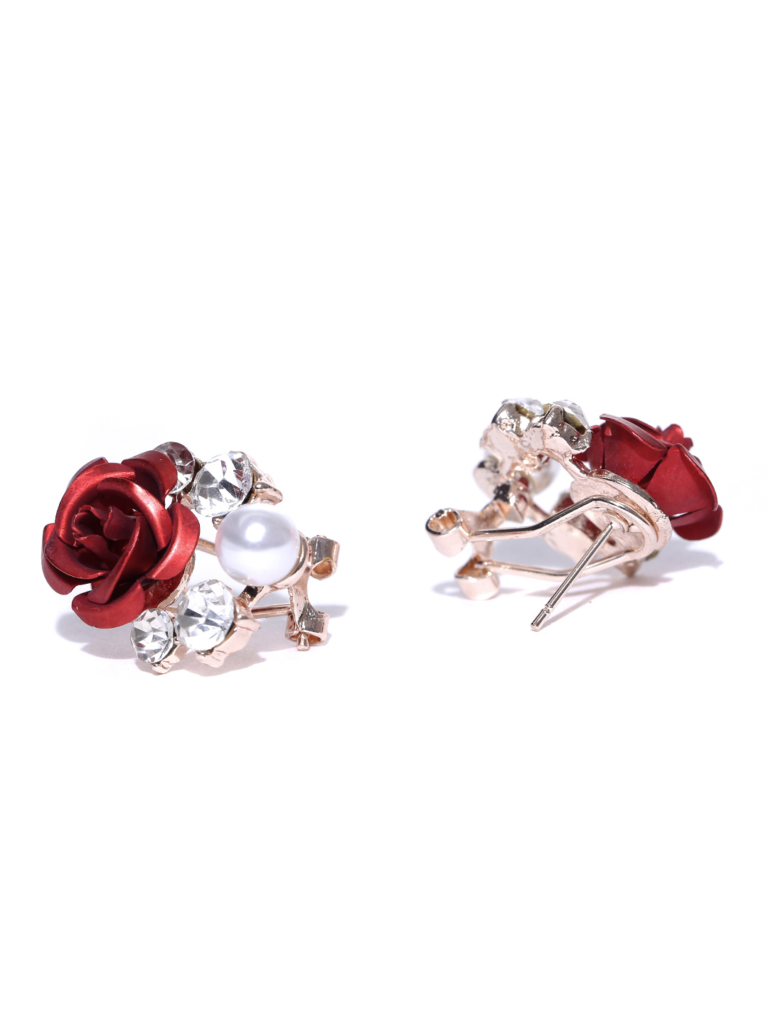 YouBella Red  Off-White Floral Beaded Oversized Stone Studs