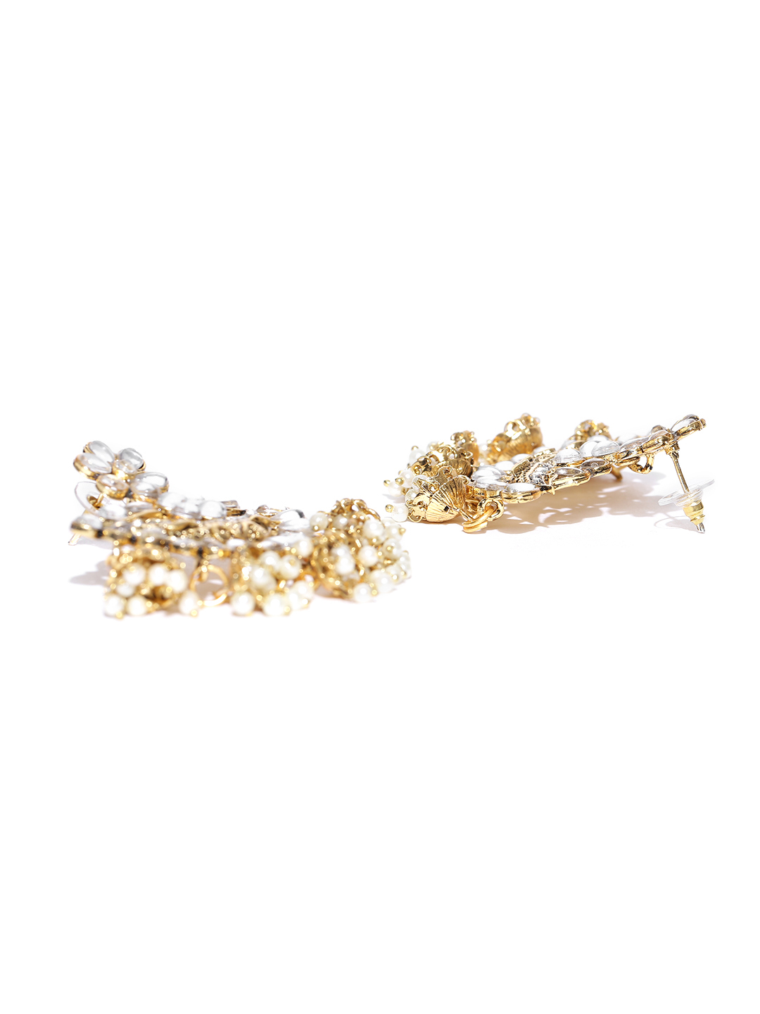 YouBella Off-White Gold-Plated Stone-Studded Crescent-Shaped Chandbalis
