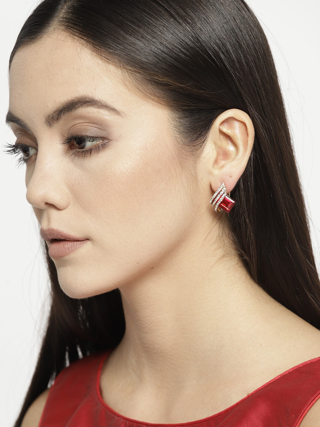 YouBella Red Gold-Plated Contemporary Studs