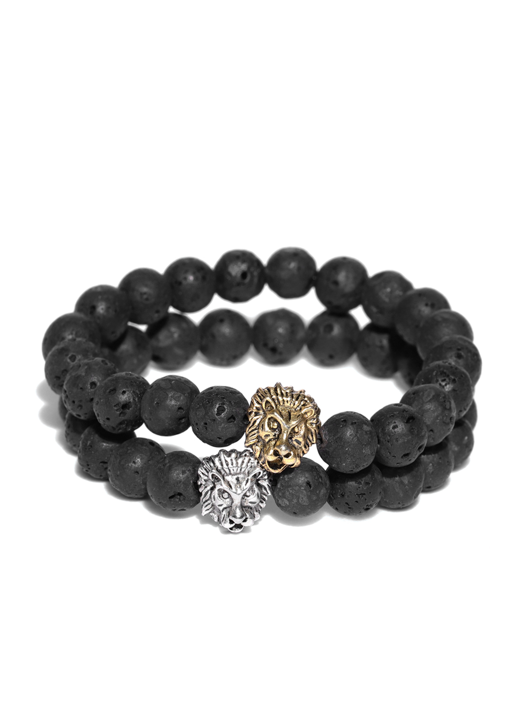 YouBella Unisex Set of 2 Black Natural Beaded Elasticated Bracelets