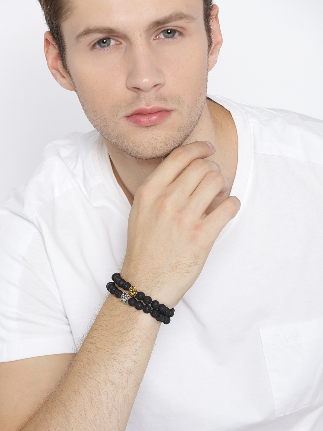 YouBella Unisex Set of 2 Black Natural Beaded Elasticated Bracelets