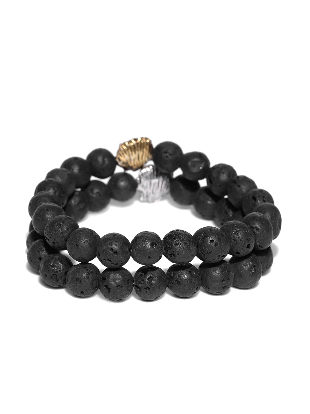 YouBella Unisex Set of 2 Black Natural Beaded Elasticated Bracelets