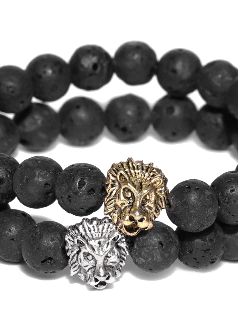 YouBella Unisex Set of 2 Black Natural Beaded Elasticated Bracelets