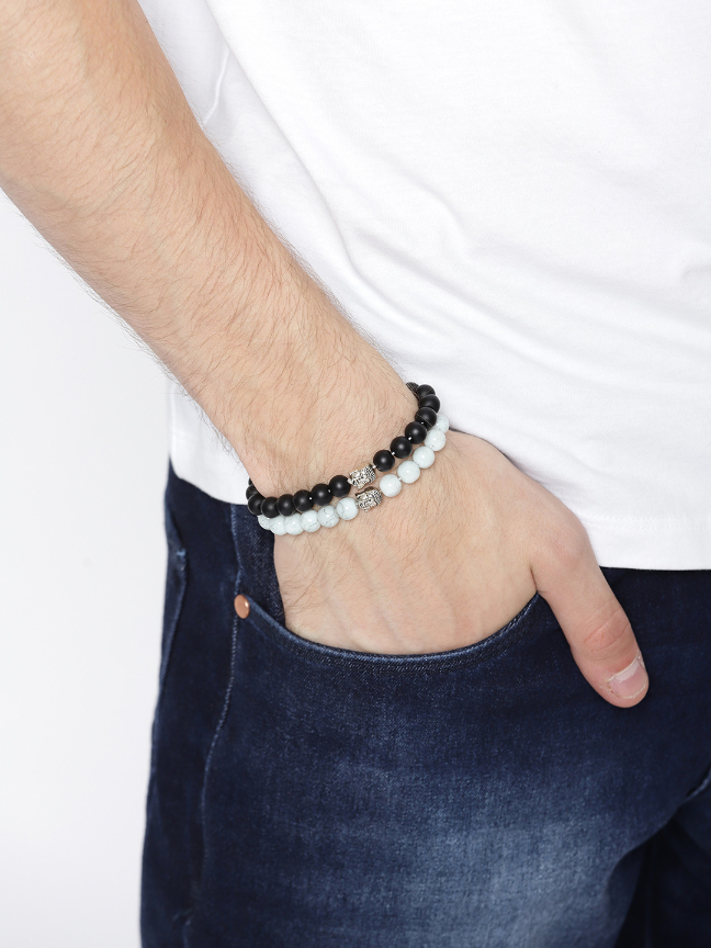 YouBella Unisex Set of 2 Natural Beaded Elasticated Bracelets