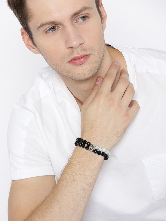 YouBella Unisex Set of 2 Natural Beaded Elasticated Bracelets