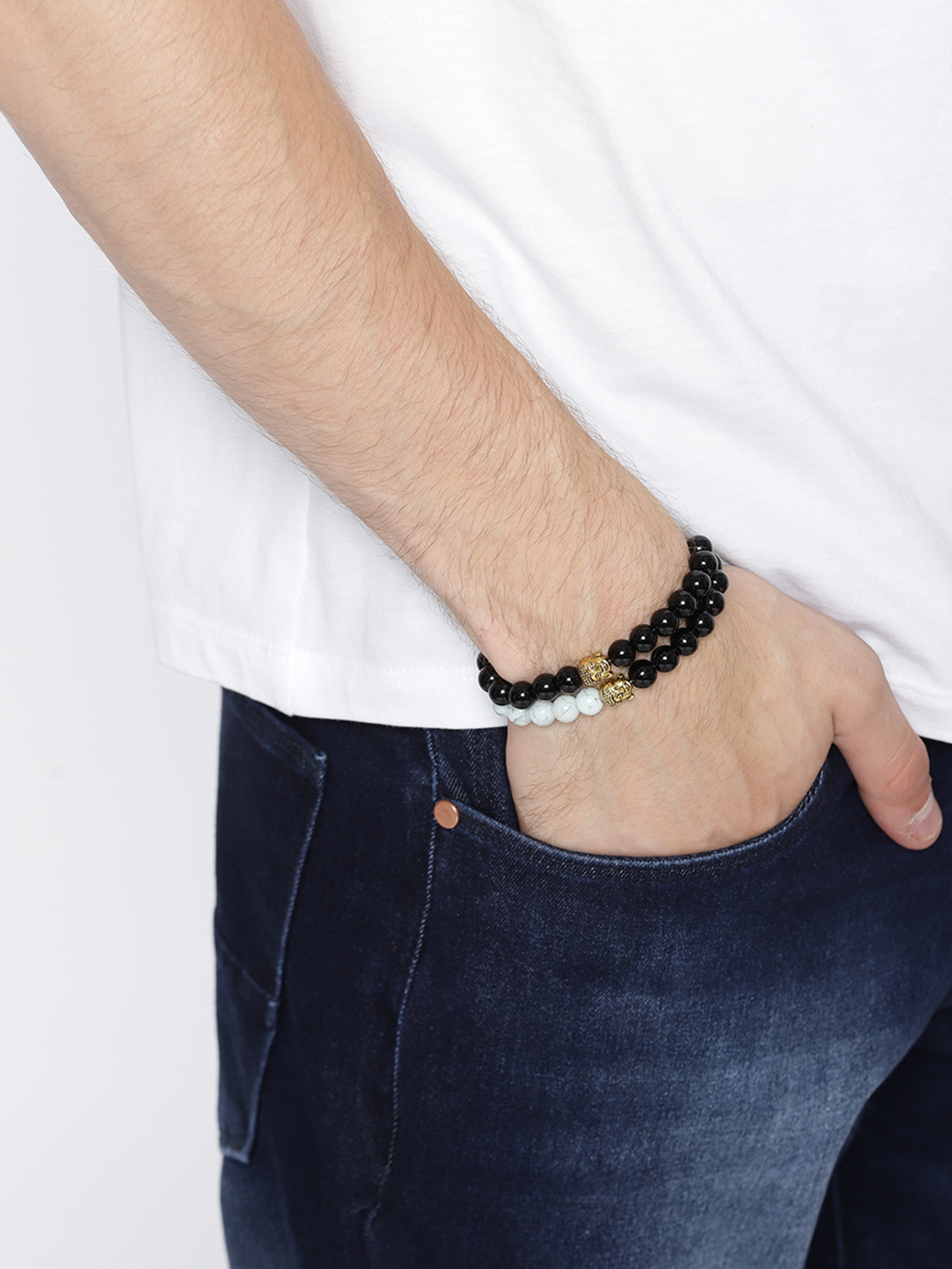 YouBella Unisex Set of 2 Natural Beaded Elasticated Bracelets