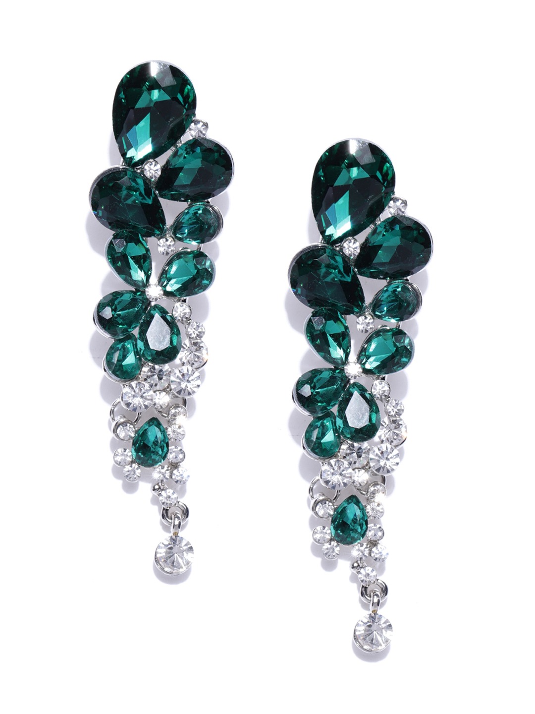 YouBella Green Silver-Plated Teardrop Shaped Drop Earrings