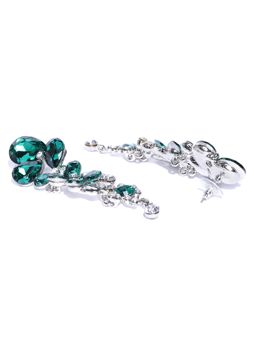 YouBella Green Silver-Plated Teardrop Shaped Drop Earrings
