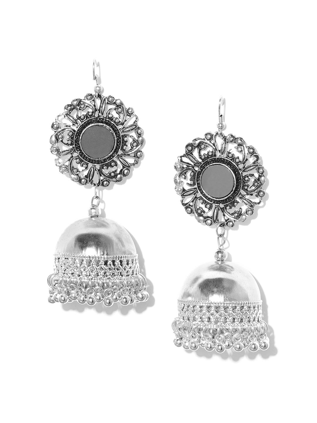 YouBella Oxidised Silver-Plated Dome Shaped Jhumkas
