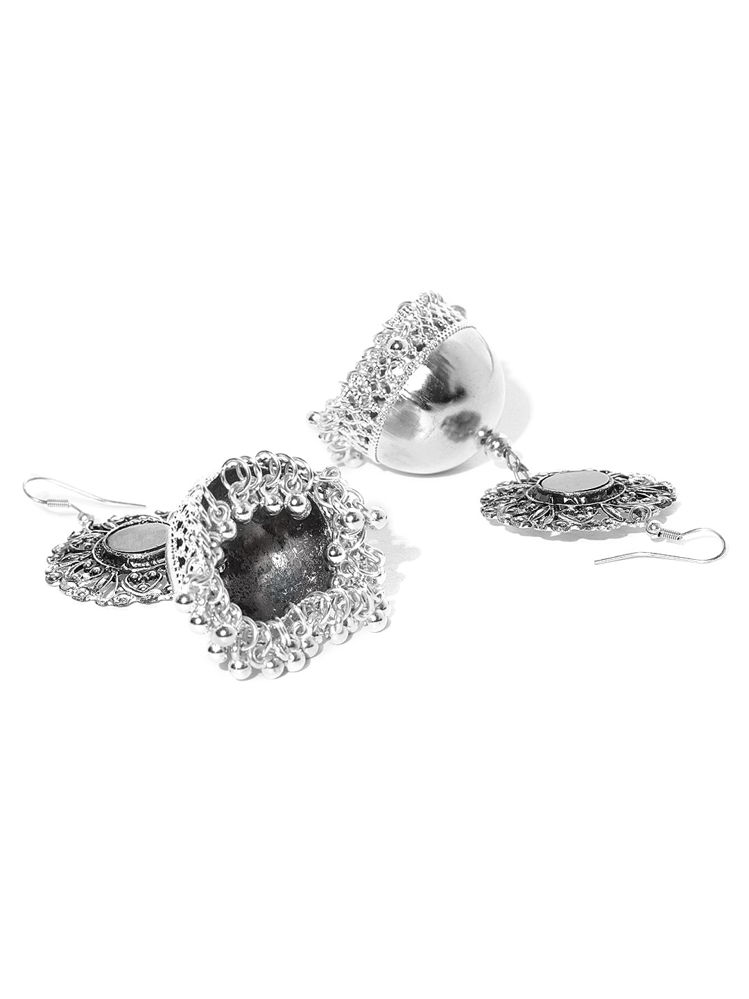 YouBella Oxidised Silver-Plated Dome Shaped Jhumkas