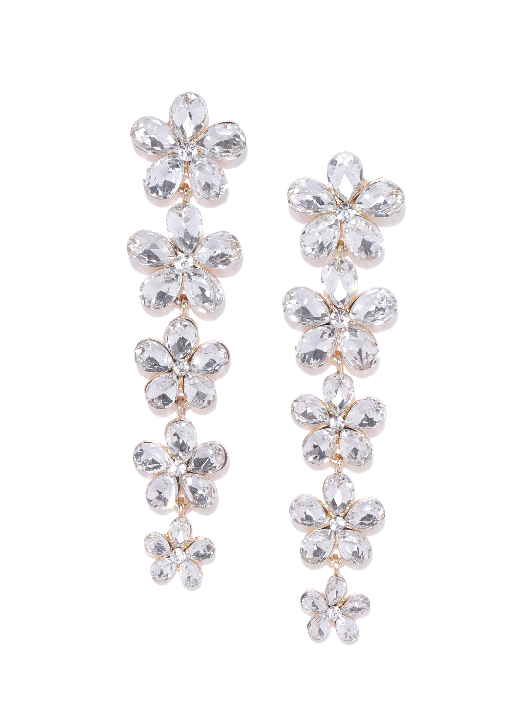 YouBella Gold-Plated Stone-Studded Floral Drop Earrings