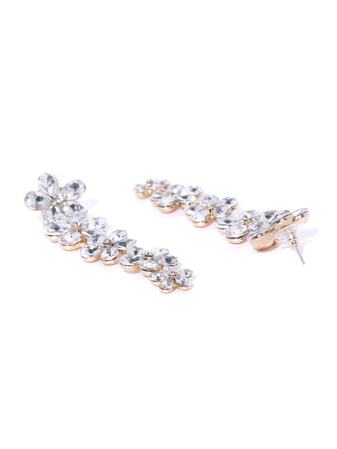 YouBella Gold-Plated Stone-Studded Floral Drop Earrings