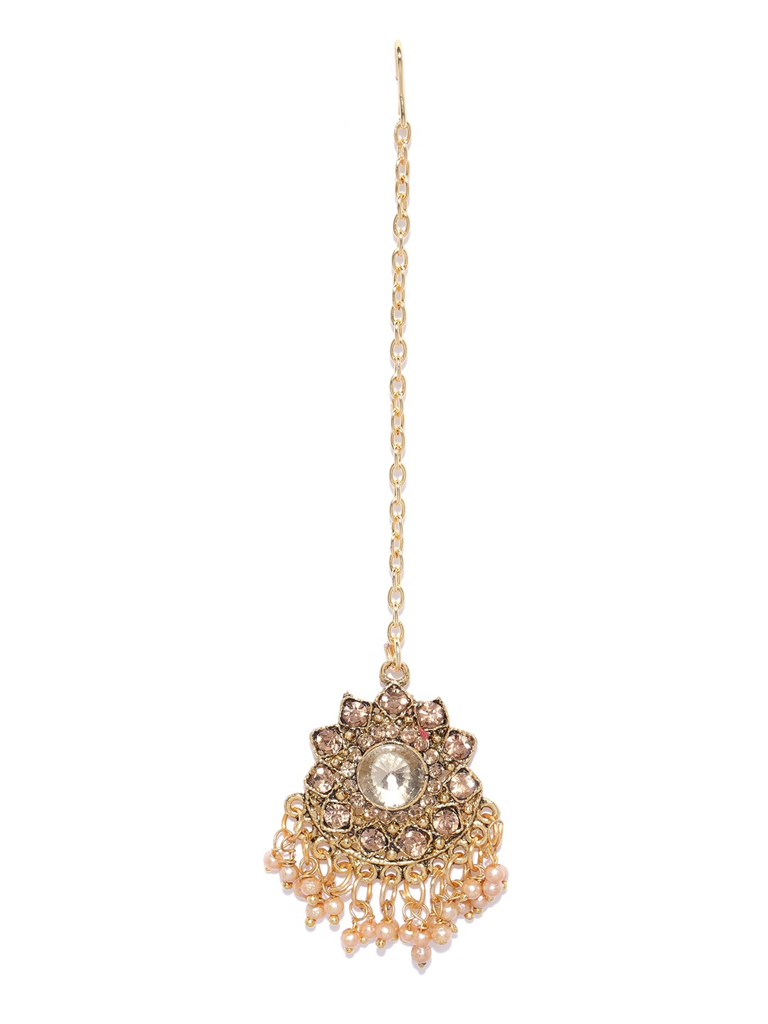 YouBella Antique Gold-Toned Stone-Studded  Beaded Jewellery Set