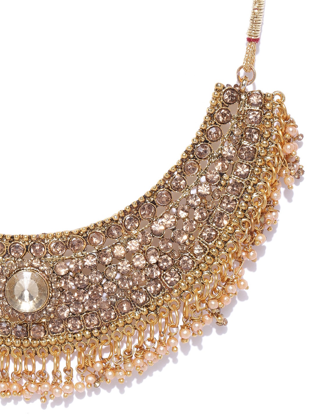 YouBella Antique Gold-Toned Stone-Studded  Beaded Jewellery Set