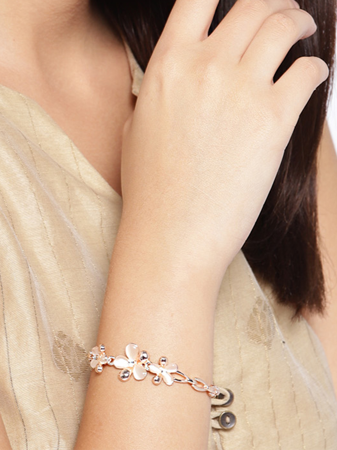 YouBella Gold-Plated Stone-Studded Beaded Link Bracelet