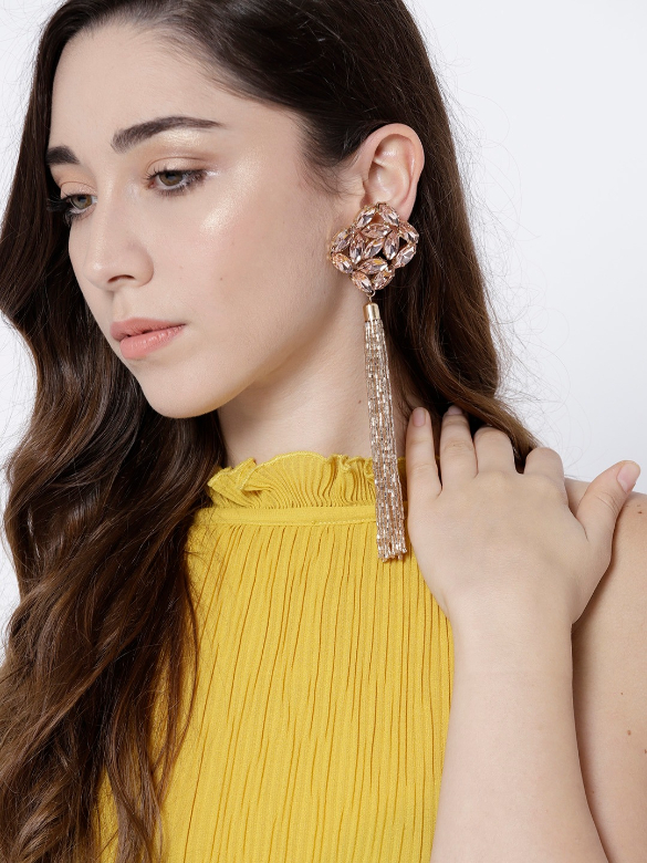 YouBella Rose Gold-Toned Contemporary Drop Earrings
