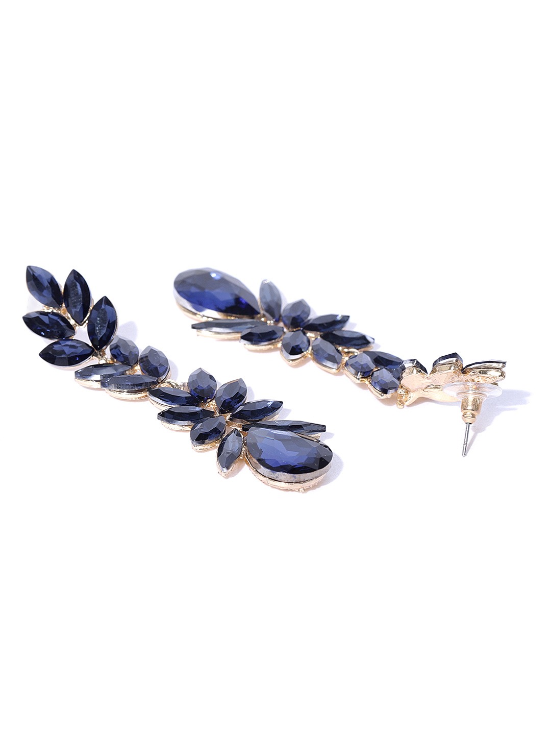 YouBella Navy Blue Gold-Plated Stone-Studded Contemporary Drop Earrings