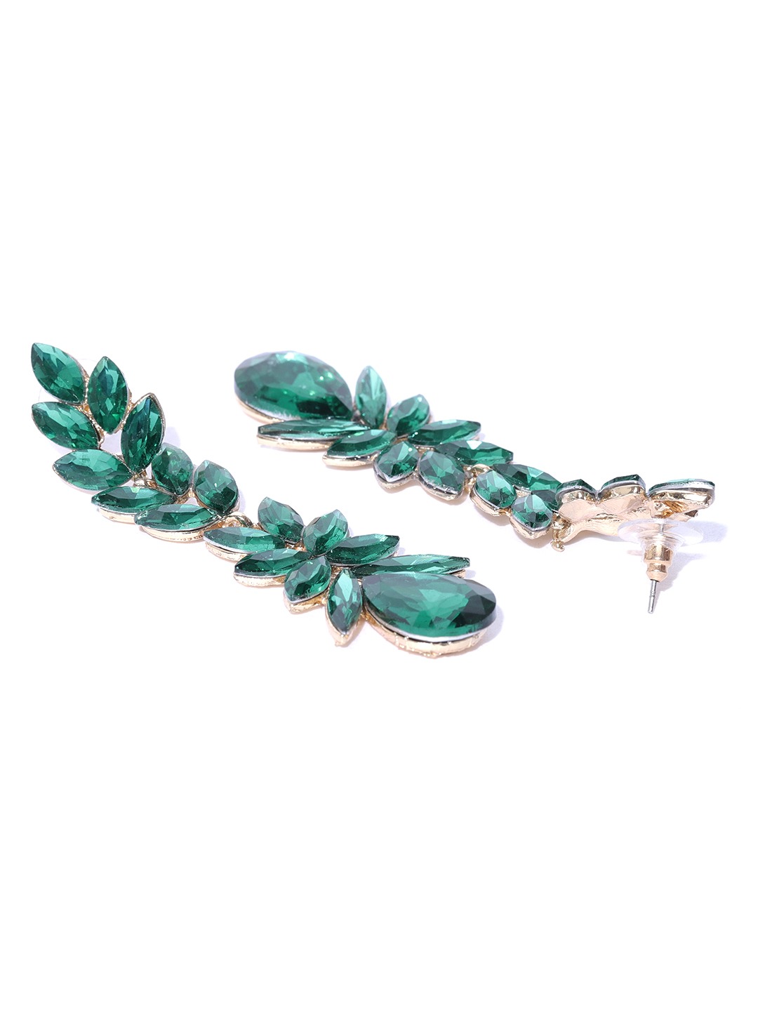 YouBella Green Gold-Plated Stone-Studded Contemporary Drop Earrings