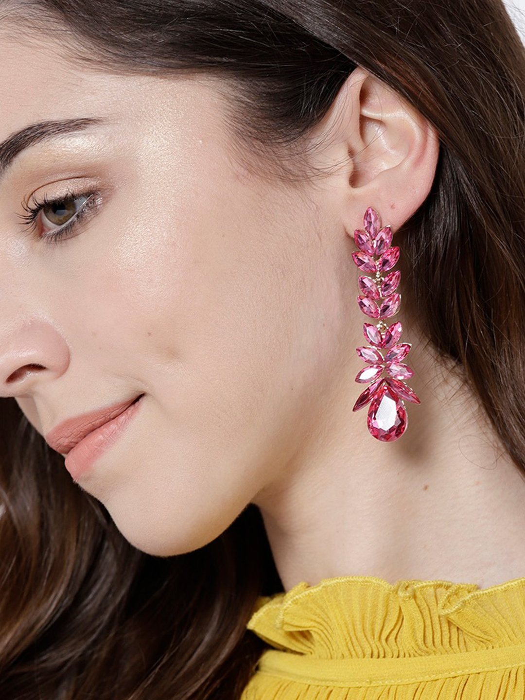 YouBella Pink Gold-Plated Contemporary Drop Earrings