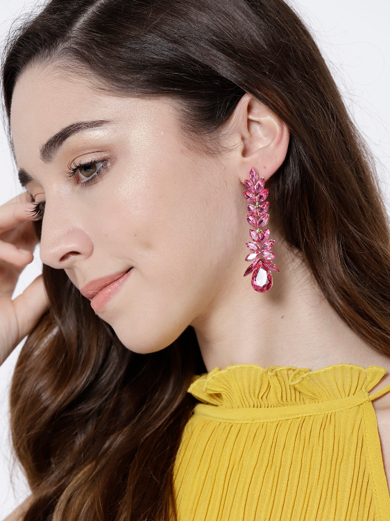 YouBella Pink Gold-Plated Contemporary Drop Earrings